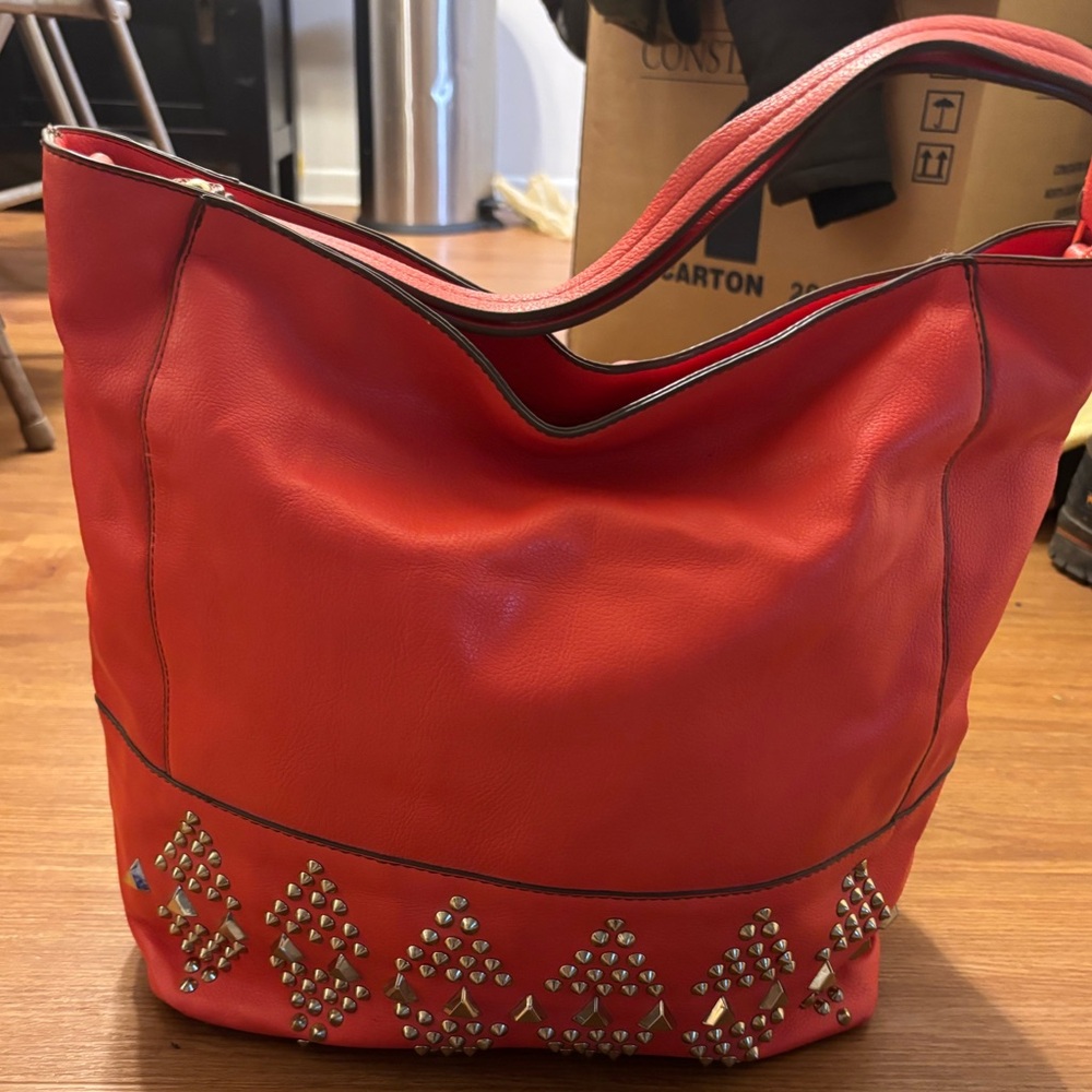 Big Buddha Red Hobo Bag with Studded Accents